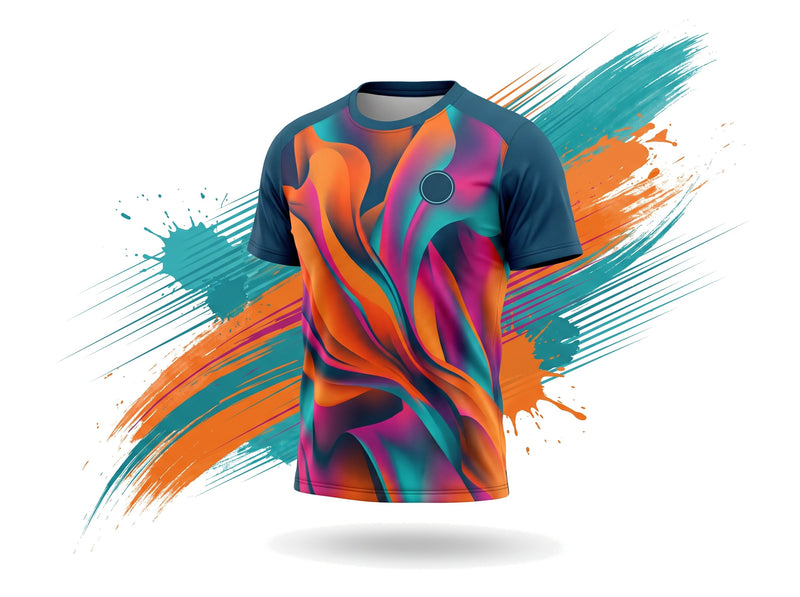 Freigestelltes Laufshirt im Sublimationsdruck mit dynamischen Speed-Lines (KI-generiert)